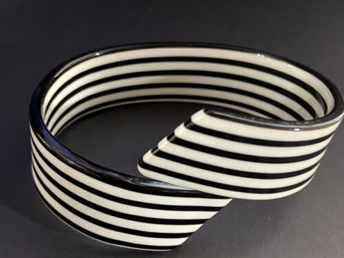 Vintage French black and white striped bypass oval bracelet