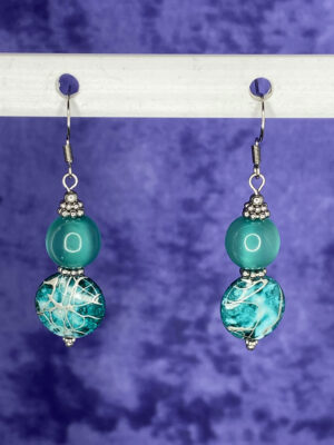 Upcycled turquoise glass and composite beaded earrings