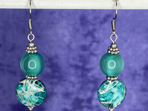 Upcycled turquoise glass and composite beaded earrings