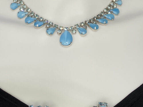 Vintage glass moonstone and rhinestone necklace set