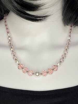 Newly designed necklace with pink glass beads and faux pearls