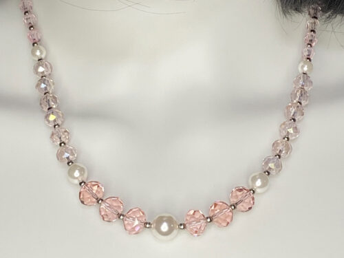 Newly designed necklace with pink glass beads and faux pearls