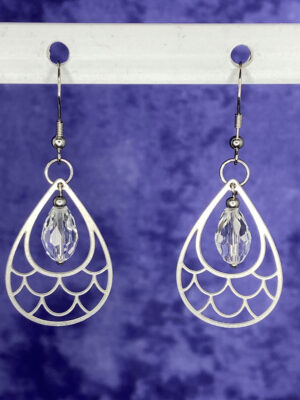 Newly Designed SS fish scale earrings with glass teardrop