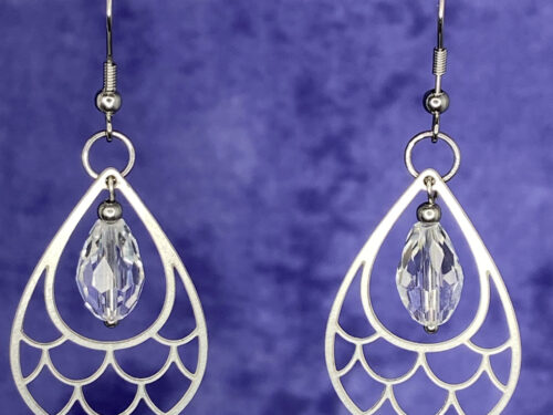 Newly Designed SS fish scale earrings with glass teardrop