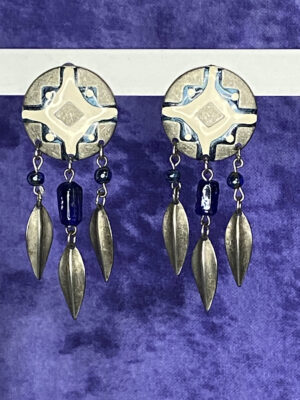Pre-loved Pewter earrings in cream & blue enamel
