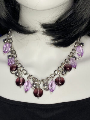 Vintage purple glass and silver ball drop necklace