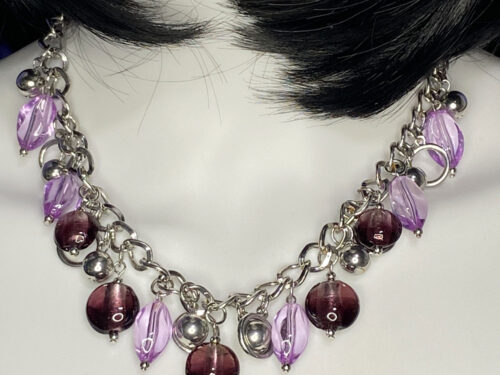 Vintage purple glass and silver ball drop necklace