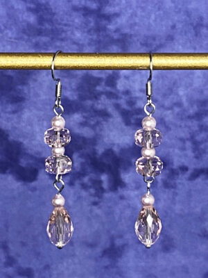 Newly Designed pink crystal & faux pearl earrings