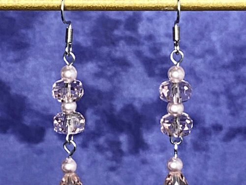 Newly Designed pink crystal & faux pearl earrings