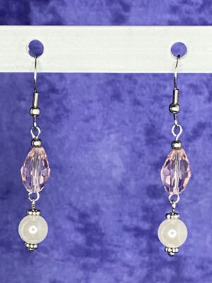 Newly Designed faux glass pearl & pink crystal earrings