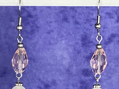 Newly Designed faux glass pearl & pink crystal earrings