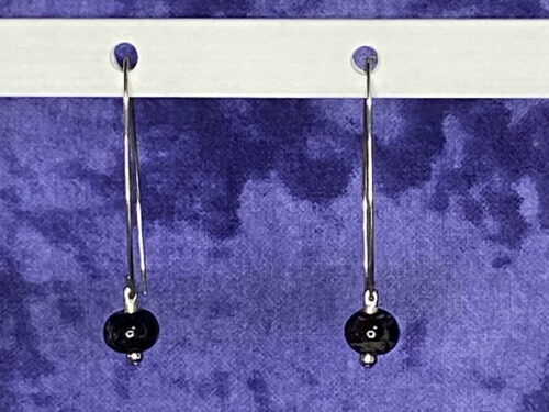 Pre-loved silver marquise earrings with glass bead