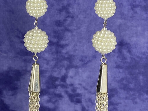 Repaired vintage faux pearl bubble bead silver earrings