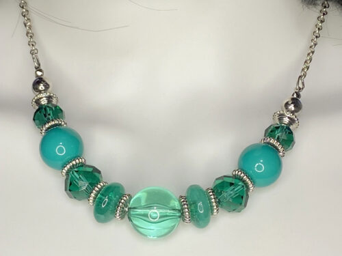 Pre-loved turquoise acrylic beaded necklace and matching bracelet