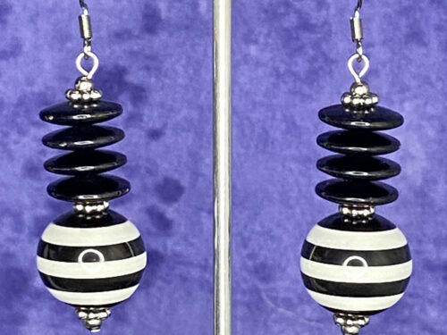 Upcycled earrings with black & white vintage beads