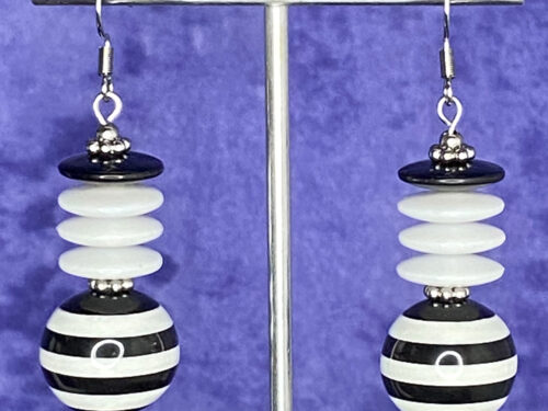Upcycled earrings with white & black vintage beads