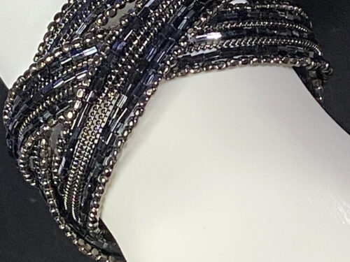 Vintage black/gold braided beaded cuff bracelet