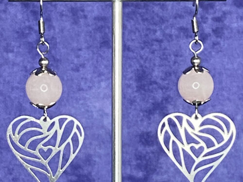 ND Rose quartz with SS heart earrings