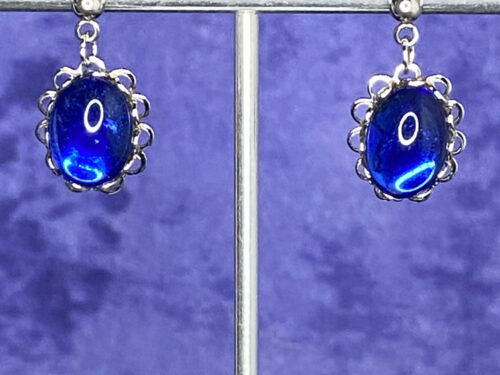 Pre-loved silver & cobalt blue glass earrings