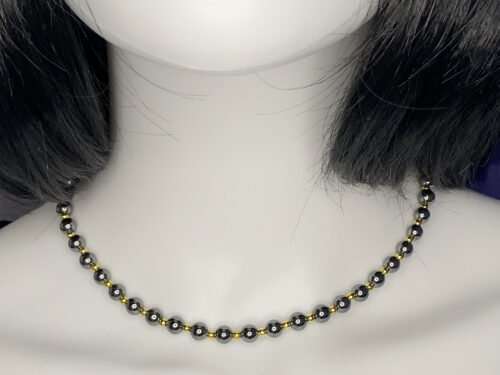 Vintage Hematite & gold plated bead choker necklace set