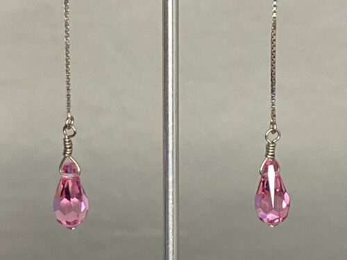 Pre-loved silver earrings with pink Swarovski crystal drops