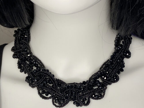 Vintage black multi-strand collar necklace