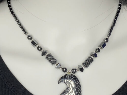 Pre-loved hematite necklace with eagle pendant