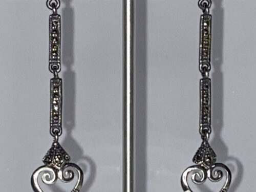 Vintage 925 Marcasite heart drop earrings