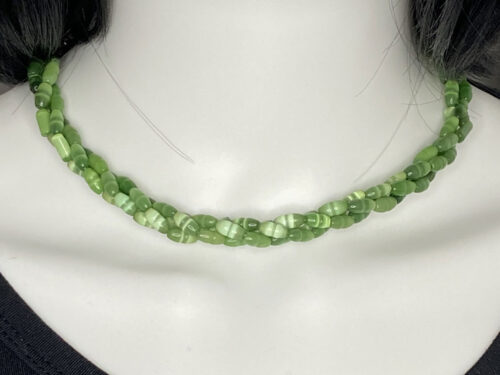 Vintage green glass cat's eye 3-strand necklace