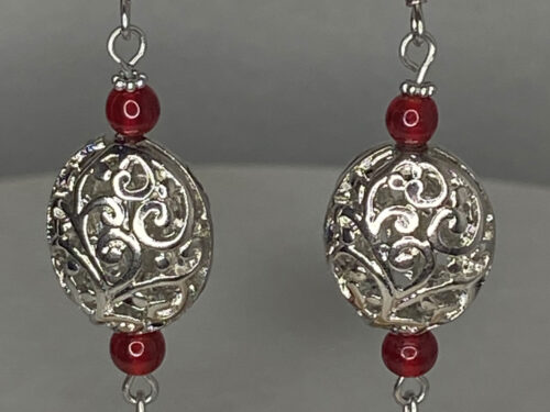 ND Upcycled red filigree earrings
