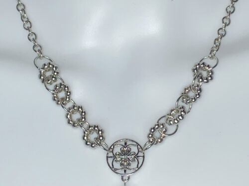 ND Upcycled silver tone green cat's eye pendant necklace set