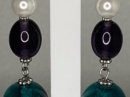 ND Upcycled glass & pearl beaded earrings
