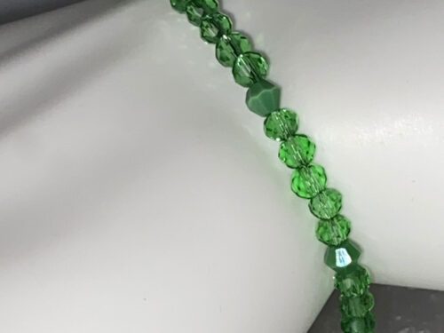 ND Memory wire medium green beaded bracelet with charm