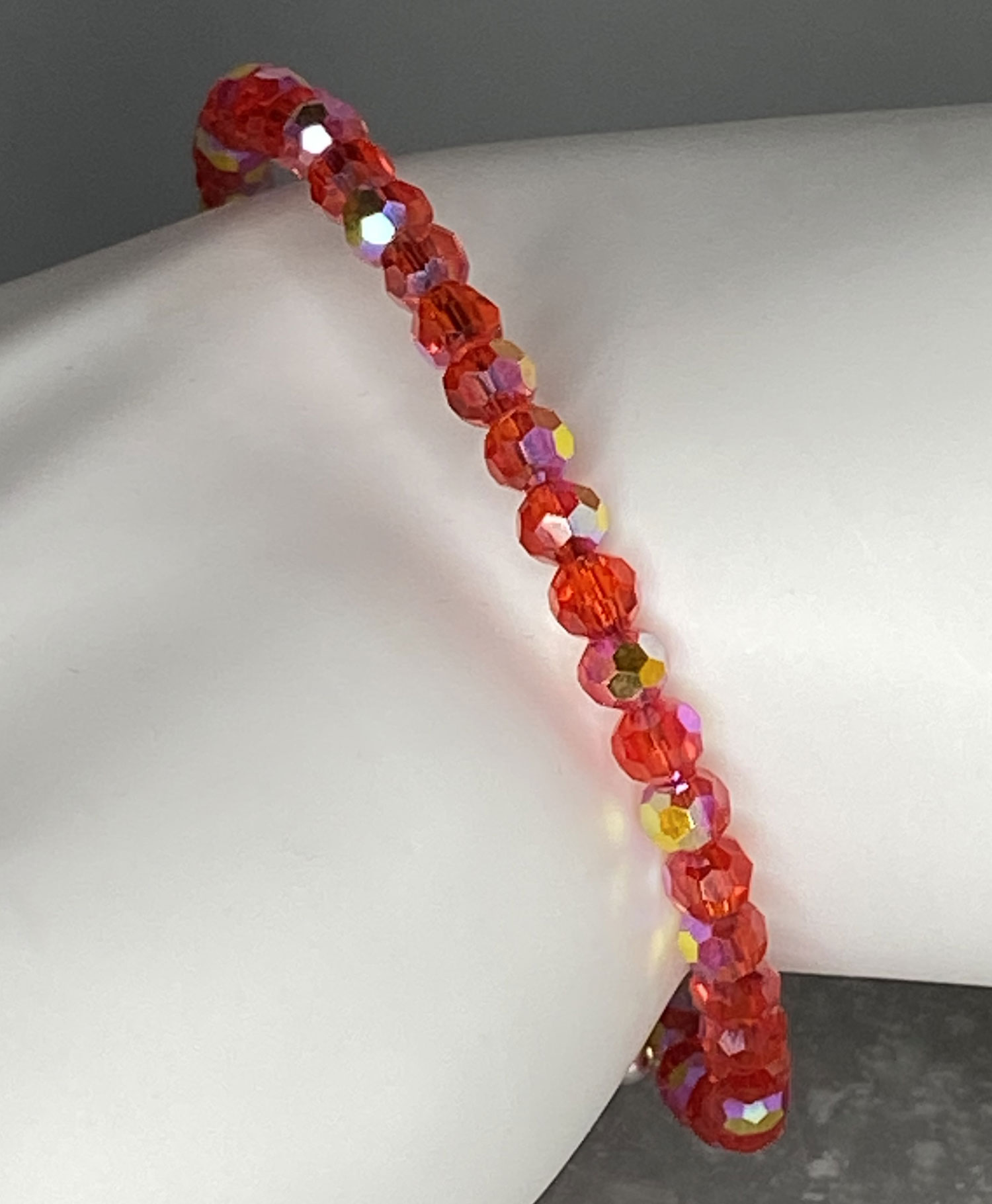 ND Memory wire red mirrored beaded layering bracelet