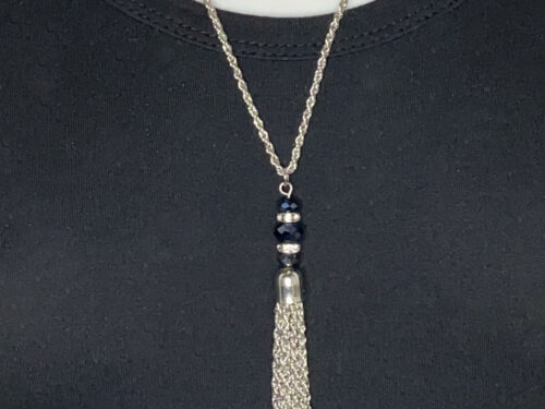 ND Upcycled amethyst beaded tassel pendant necklace