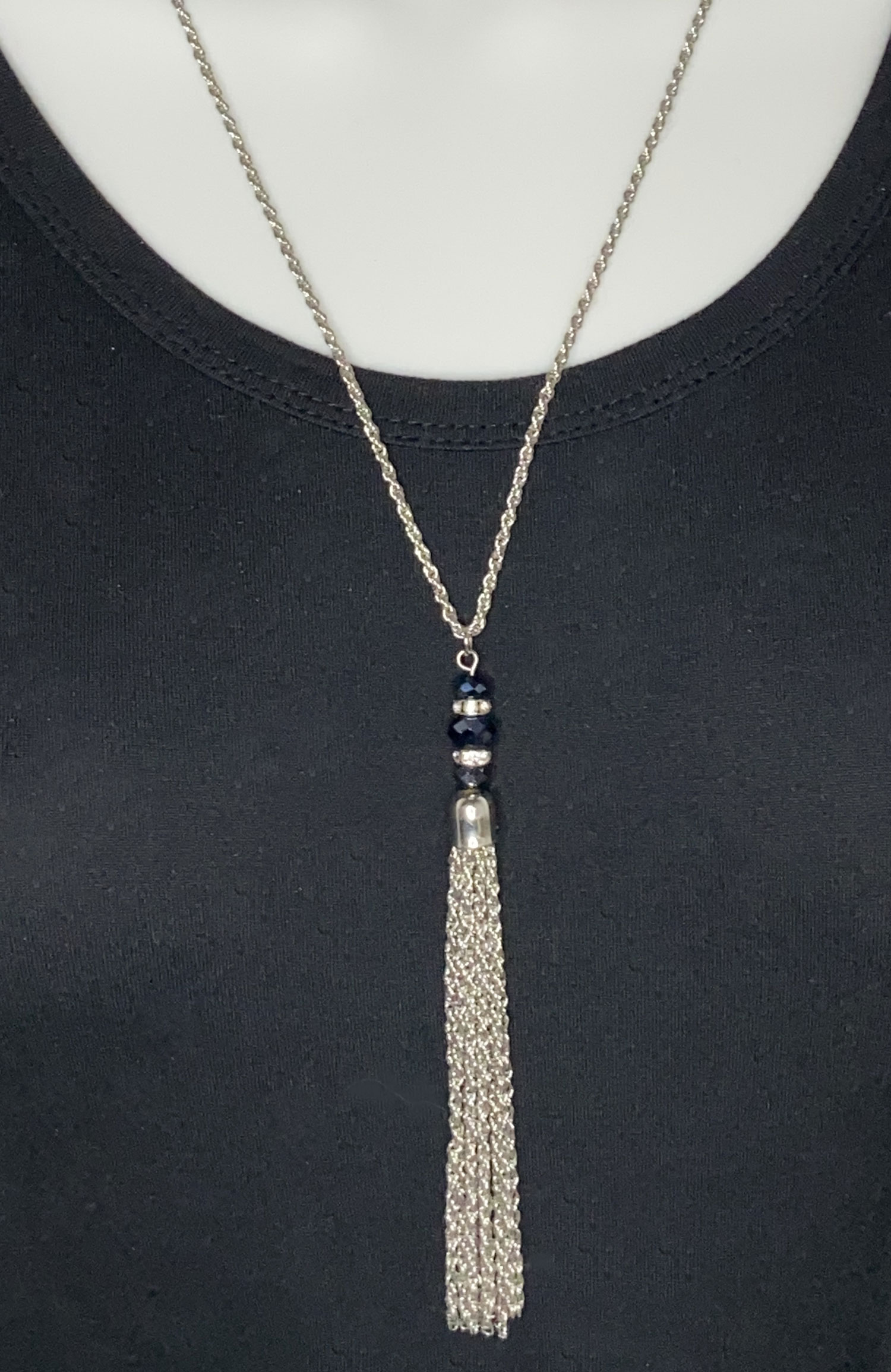ND Upcycled amethyst beaded tassel pendant necklace