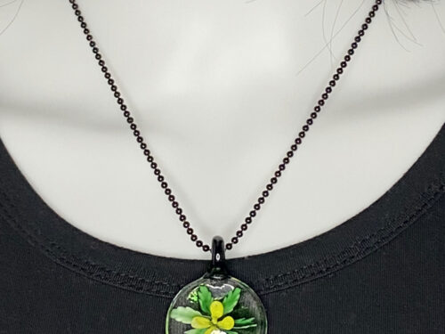 ND Upcycled floral glasswork pendant necklace