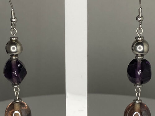 ND Upcycled artisan glass and stainless steel beaded earrings