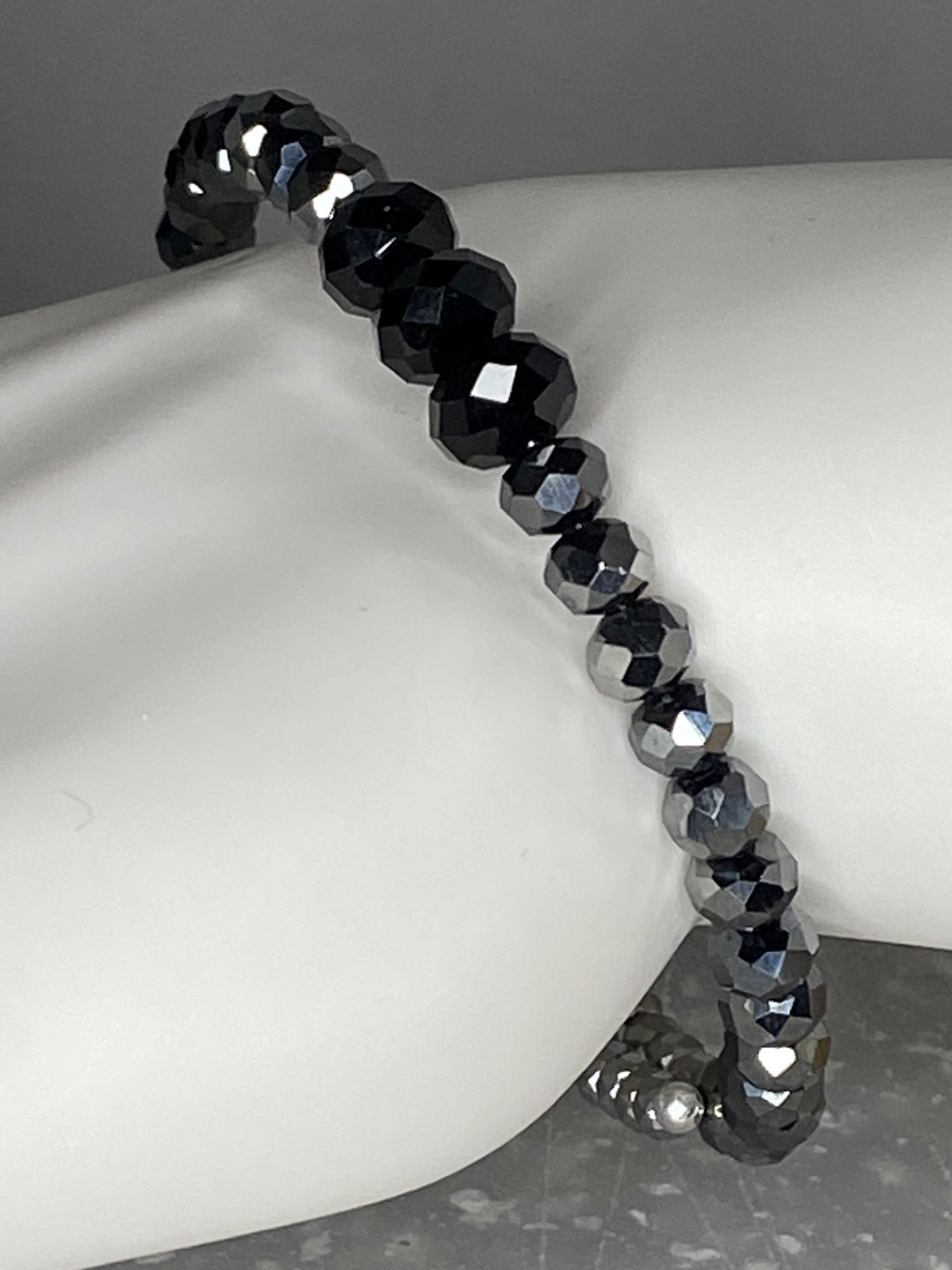 ND Upcycled memory wire silver/black beaded bracelet