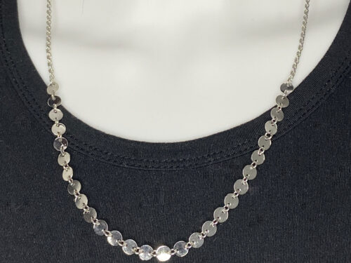 ND Upcycled silver tone disk 22" necklace