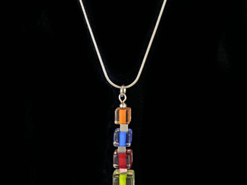ND-Upcycled colourful resin cube pendant necklace