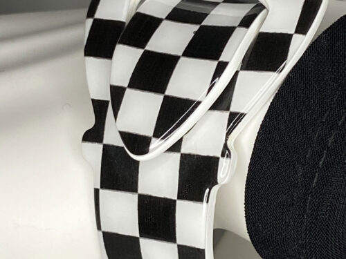 Pre-loved black & white acrylic checkerboard oval belt bracelet