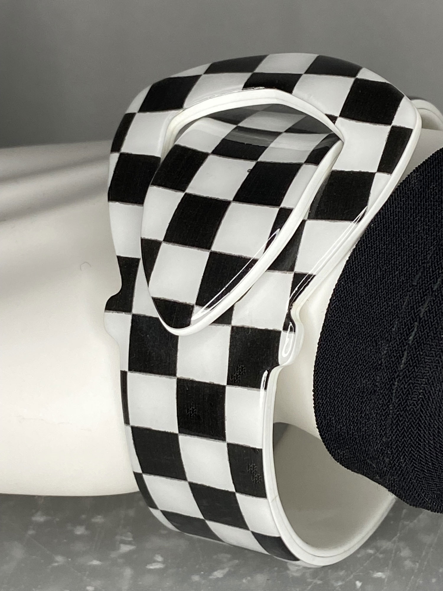 Pre-loved black & white acrylic checkerboard oval belt bracelet