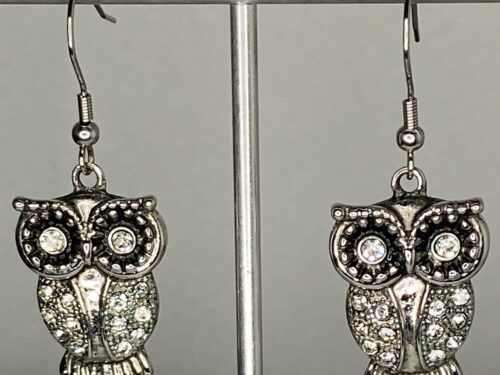 Pre-loved Rhodium plated owl earrings