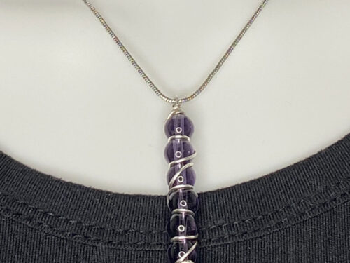 Pre-loved Silver wire wrapped healing amethyst pendant necklace