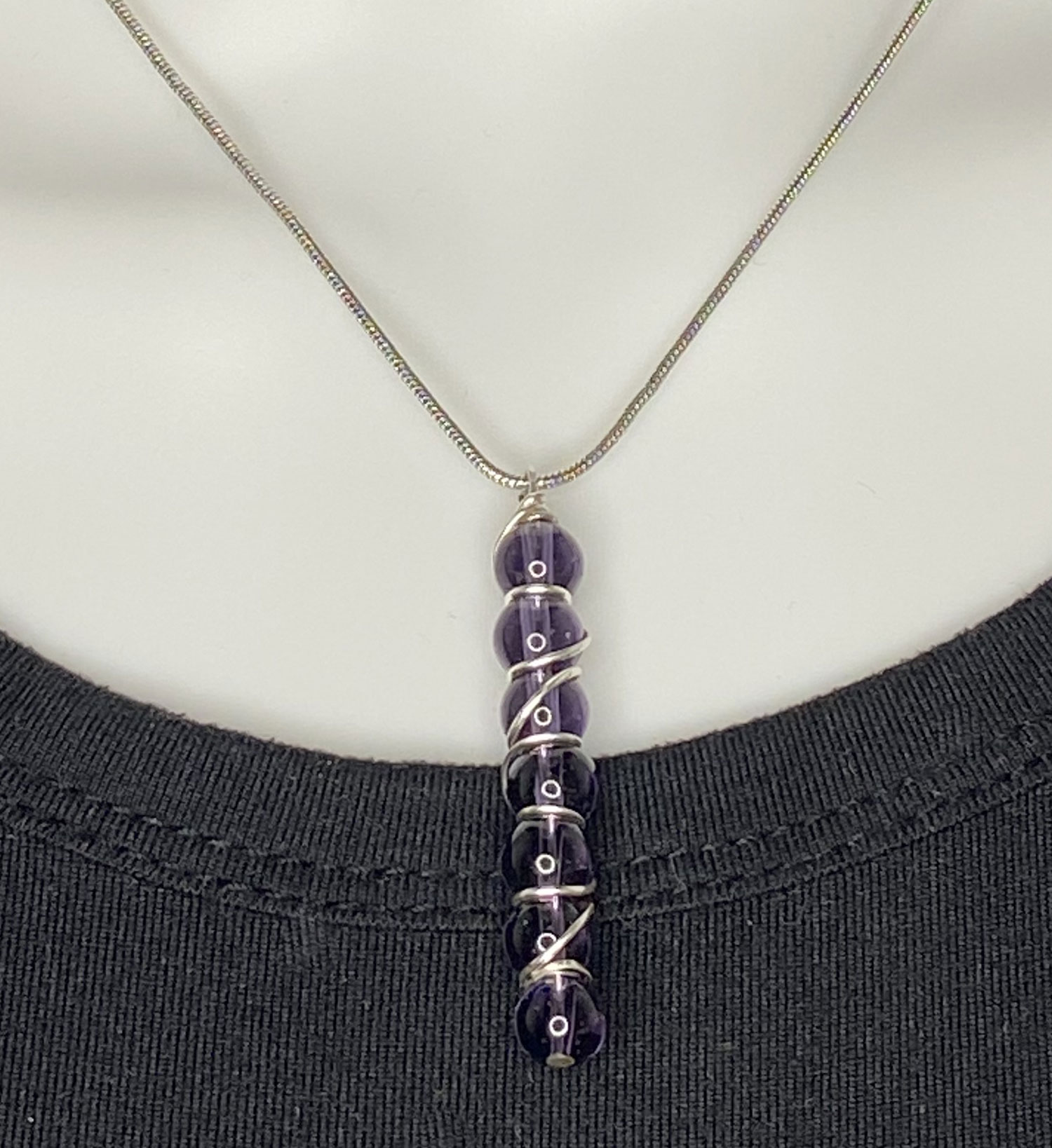 Pre-loved Silver wire wrapped healing amethyst pendant necklace