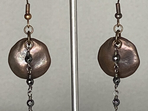 Pre-loved Artisan copper disk & hematite earrings