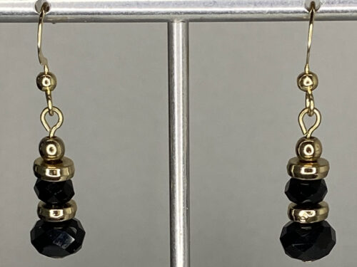 Pre-loved Gold tone black faceted bead earrings
