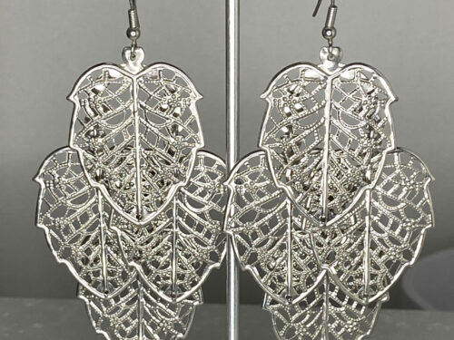 Pre-loved Silver tone large leaf dangle earrings