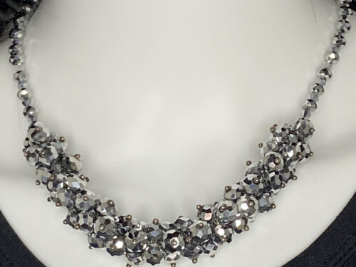 Pre-loved Black mirrored faceted rondelle bead cluster necklace